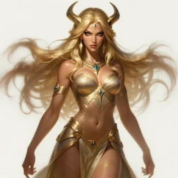 a highly detailed illustration of fierce blonde tanned skin goddess ereshkigal, dramatic powerful pose, perfect face, perfect body, intricate, elegant, highly detailed, centered, digital painting, artstation, concept art, smooth, sharp focus, league of legends concept art, wlop