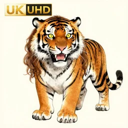 8K UHD tigerpunk leopard panther, long wavy fur, bright eyes, long fangs, medium full shot, colored asian ink drawing, anime, cartoon, Korean folk art