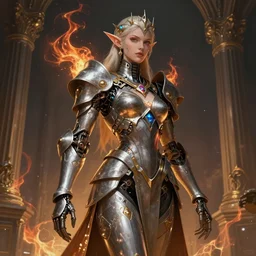 Alluring Elf Princess knight, ((((Futuristic Cyborg goddes))). By Frank Lloyd Wright, by  Rembrandt (1667),  concept art, inrincate, sharp focus, digital painting, unreal engine, cgsociety, neoclassical, mech, robot, fractal flame, cinematic, overwatch skin, highly detailded
