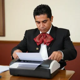 a mariachi musician with a photocopier, making photocopies