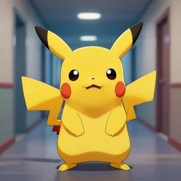 Pikachu taking a selfie in the backrooms, liminal hallway background, selfie photo