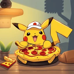 pikachu, eating ranch pizza, trending on artstation, webtoon style 4 k