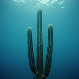 dreamy film still of a cactus at the bottom of the ocean