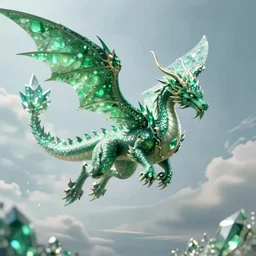a beautiful render of a flying emerald dragon, emerald crystals, fantasy character portrait, ultra realistic, wide angle, highly detailed, artwork by peter mohrbacher, boris vallejo, craig mullins