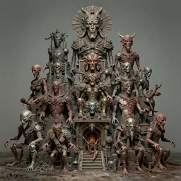 inks of 4 character, tiered grimy flayed mayan god machines, cluster tiered heirarchy of demon id, battle chaos, mainframe hydrocracking battles, medical coma chromed, oppressive dystopian, by wayne d barlowe, francesco blanc, jack gaughan, simon bisley, geof darrow, alex nino, enric torres, hyper realism, narrative light, muted colors
