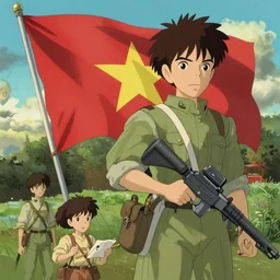 vietnam war in the style of Hayao Miyazaki