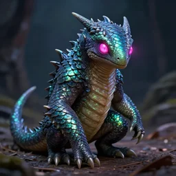 Bandit with Iridescent scales and glowing pink eyes