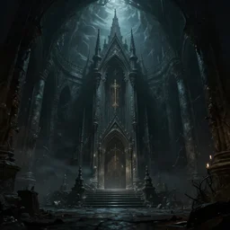 A eerie, dark and mysterious, impressive, amazing concept art digital CG painting of a Necromancers lair, trending on ArtStation, Unreal Engine