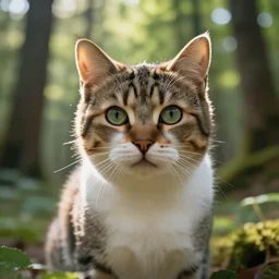 portrait of a cat in a forest, by kawacy, trending on artstation, backlighting, sunlight