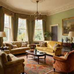 a beatiful living room in an old victorian house, extremely detailed, sharp focus, wide view, smooth, digital illustration, colorfull by edmund dulac