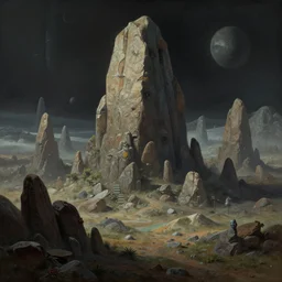 A strange stoney peaks biome and on an alien science-fiction planet, beautiful matte painting, Moebius, frank frazetta, sid mead, james gurney, thomas kinkade, rodney mathews, trending on artstation
