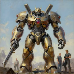 a giant poseidon mecha, tim hildebrandt, wayne barlowe, bruce pennington, donato giancola, trending on artstation, cinematic composition, beautiful lighting, hyper detailed, 8 k, oil on canvas