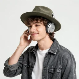 portrait of a swaggy man with a hat listening to music with a dragon on his shoulder, Hirohiko Araki style