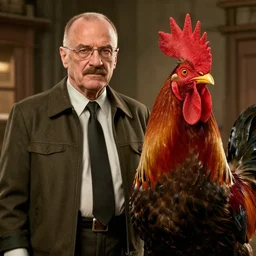 saul goodman and a rooster in a saw movie, jigsaw, saul goodman, rooster, unreal engine 5