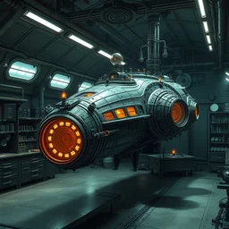 ancient spaceship oumuamua in laboratory, steampunk, steam, dark gothic, photorealistic