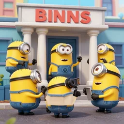 the minions are robbing a bank, photorealistic