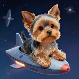 a beautiful portrait of grey puppy yorkshire terrier looking expecting, plush toy, flying on a spaceship, digital art by eugene de blaas and ross tran, vibrant color scheme, highly detailed, in the style of romanticism, cinematic, artstation, greg rutkowski