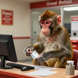 macaque paying taxes at the post office, unreal engine 2 graphics