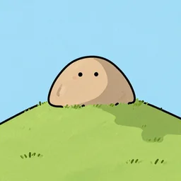 simple owo boulder with a face on a hill illustration by theladyernestember
