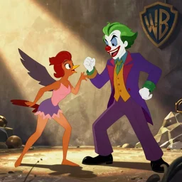 A female Robin fights The Joker. Warner Brothers TAS animation.