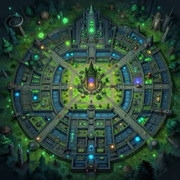 an intricate matte painting of top down wild flourescent complex wimmelbild illustration of dungeon rpg megadungeon map,very clear image, no blur, by Christophe Vacher and Bastien Lecouffe-Deharme, trending on artstation