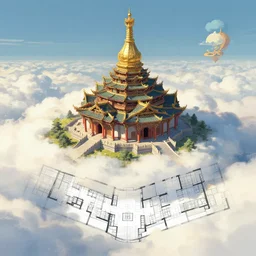 a temple in the clouds, floor plan, by greg rutkowski and james gurney, trending on artstation