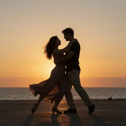 couple dancing, sunset, cinematic, sun