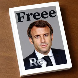 Cover of Emmanuel Macron book, titled : Free, white borders, 50mm photography, high quality, 4K