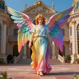 Angel landed in Rococo's palace, very coherent symmetrical artwork, cinematic, hyper realism, high detail, octane render, unreal engine, 8k, Vibrant colors, Smooth gradients, High contrast, trending on artstation