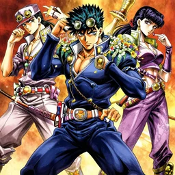 ancient japanese ninja, ninja garbs, ninja artwork, wearing wild flowers, illustrated by horohiko araki, by takashi murakami, by miho hirano, jojos bizzare adventure artwork, anime cover art, dramatic poses, jojo poses