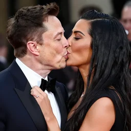 elon musk and kim kardashian romantic couple kissing high detail hd photo