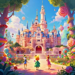 photo of main hall whimsical fairy wonderland vibrant colors candyland wonderland by artgerm and greg rutkowski and magali villeneuv art beeple, by thomas kinkade hearstone league of legends dofus beatrix potter
