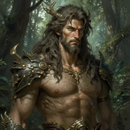 god of the forest, 3 0 years old, rugged, male, gorgeous, detailed face, amazing, muscular, intricate, highly detailed, digital painting, artstation, concept art, sharp focus, illustration, art by greg rutkowski and alphonse mucha
