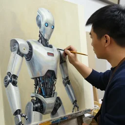robot painting a robot on canvas, intricate, highly detailed, photorealistic, film still, by huang guangjian.
