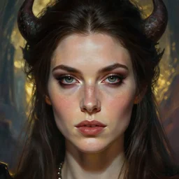 dungeons and dragons evil female sorceress character closeup portrait, dramatic light, epic background, 2 0 0 mm focal length, painted by stanley lau, painted by greg rutkowski, painted by stanley artgerm, high detail, real life skin, freckles, 8 k, stunning detail, works by artgerm, greg rutkowski and alphonse mucha, unreal engine 5, 4 k uhd, digital art, trending on artstation