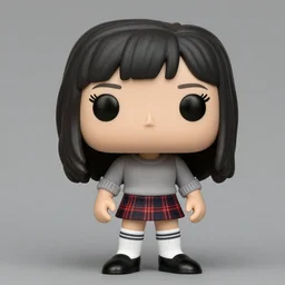 a funko pop of rachel berry from glee as played by lea michele, knee high socks, plaid skirt, sweater, bangs, s 1 rachel berry