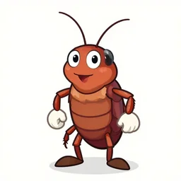 anthropomorphous cockroach character, 2d, cartoon style