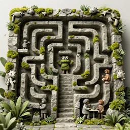 jim henson's labyrinth. carved stone overgrown with moss. stonewalls creatures, plants, and social situations will be easier. by edgar maxence and caravaggio and michael whelan and delacroix style, artistic, intricate painting, cinematic lighting, hyper realistic, extremely detailed, 8 k resolution, establishing shot, dramatic lighting