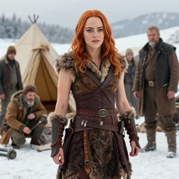 portrait of Emma Stone as a muscled warrior setting up camp in warm clothes, snowy winter scene, Donato Giancola, Mark Brooks, Ralph Horsley, Charlie Bowater, Artgerm, Christopher Balaskas, Bastien Lecouffe-Deharme, Boris Vallejo