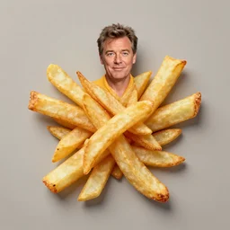 photo of [ a single french fry chip ] shaped mixed into stephen fry hybrid intercross mix