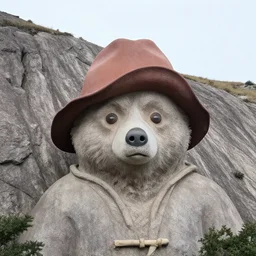 a mountainside with paddington bear's face carved into it