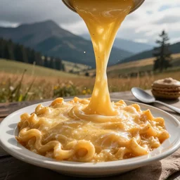 a mac n' cheese dream. flowing with cheese. gorgeous vista.