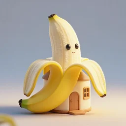a cartoon peeled banana shaped house, 3 d render, soft colour, macarone color,, cinematic light, sci fi, global illumination, matte painting, high detailed, unreal engine, octane render, 4 k, hd, high quality