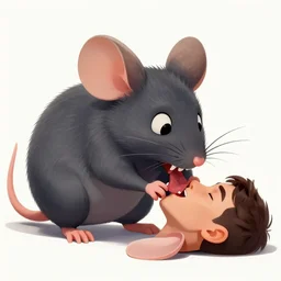 an evil super large mouse eating up a human person