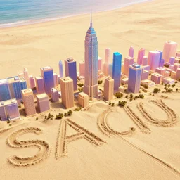 open angle photo of a city made of sand, vaporwave