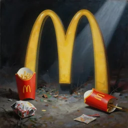 allegory of quantum physics inside a decayed mcdonalds, masterpiece painting by philipp veit, hyper realism, chiaroscuro, godrays