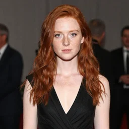 photo of a 2 0 year old woman in formal party fashion, red hair, freckles