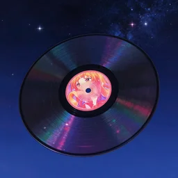 a photo of a music disc floating by inio asano, aya takano color style, 4 k, super detailed, night sky, digital art, digital painting, celestial, majestic, colorful