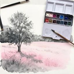 In the land of grey and pink, high quality watercolors, award winning, trending on ArtStation