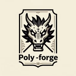 high quality logo of a dragon head shaped blacksmith forge, for a company called poly - forge, symmetrical, award winning, rectangular art deco!!!!!!